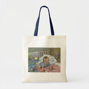 Tote Bag Bébé mignon vintage jouant dans un berceau, heure 