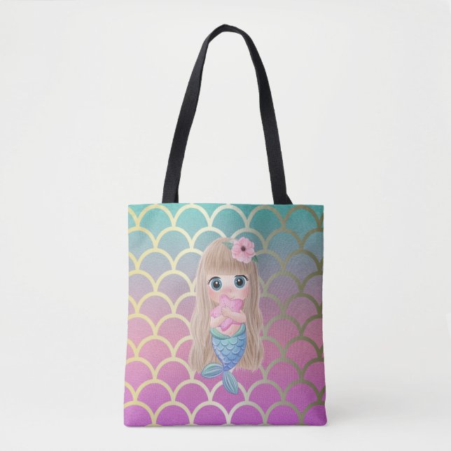 Tote Bag Bébé Mignonne Queue de Sirène Dégradé Écailles de  (Devant)