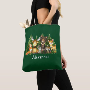 Tote Bag Bébé Noël Bois Animaux Bécasseaux verts