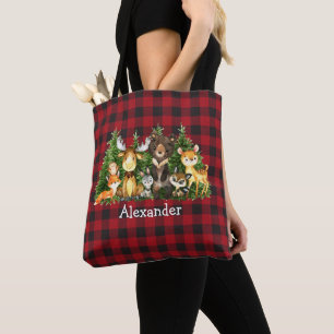Tote Bag Bébé Noël Boiseries Animaux Plaid Bouvette