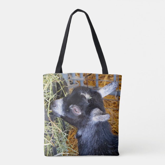 Tote Bag Bébé noir mignon chèvre manger foin photo (Dos)