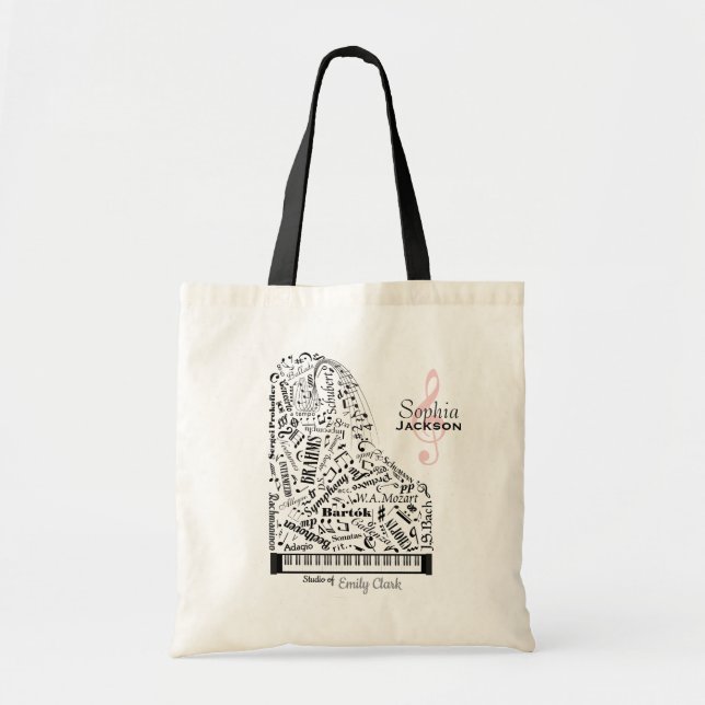 Tote Bag Bébé personnalisé Grand Piano Enseignant étudiant (Devant)
