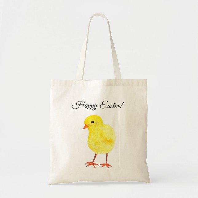 Tote Bag Bébé poule poule poule aquarelle Joyeux Pâques (Devant)