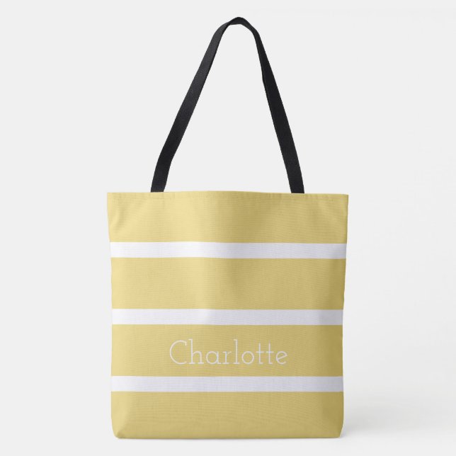 Tote Bag Bébé vintage jaune et rayures blanches (Devant)