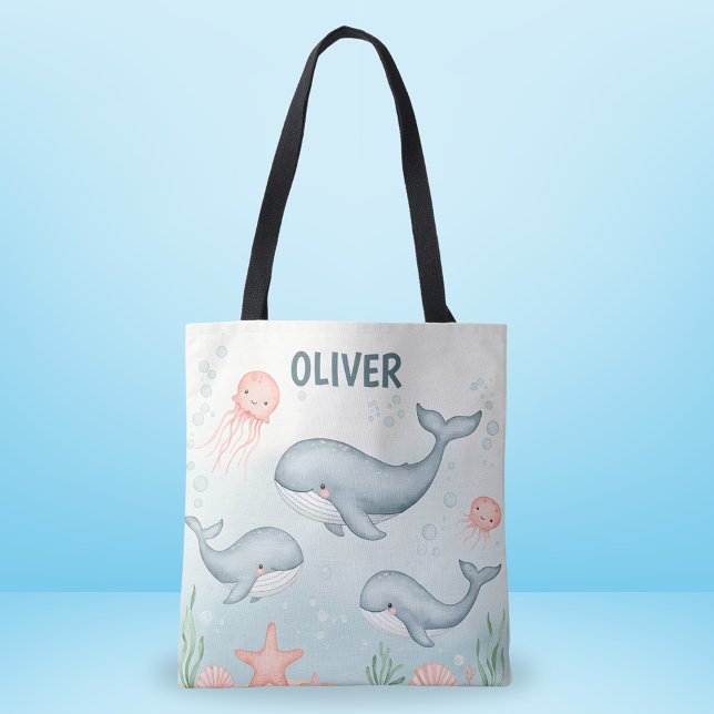 Tote Bag Bébés baleines et méduses mignons  (Créateur téléchargé)