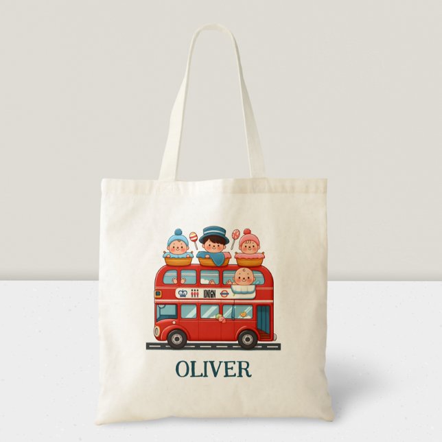 Tote Bag Bébés de charme et bus à double pont de Londres (Créateur téléchargé)