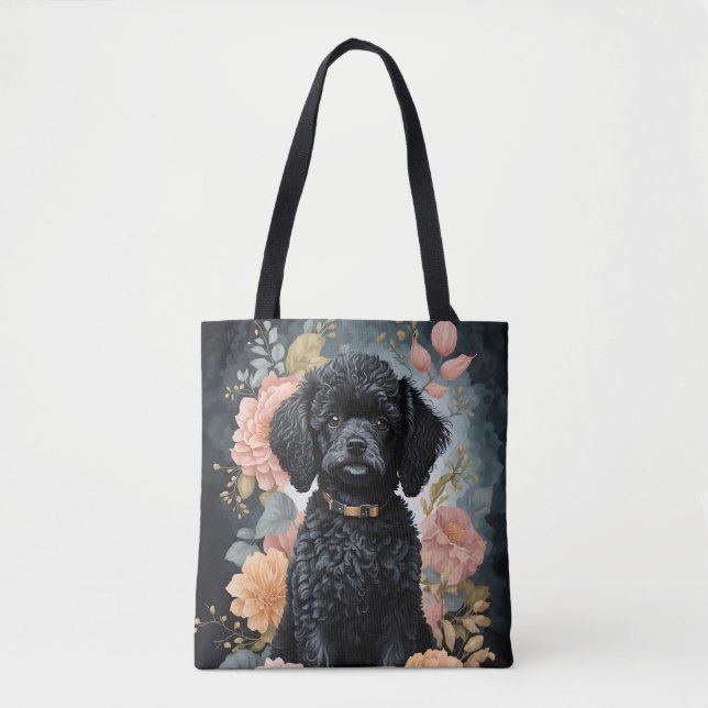 Tote Bag Bébés mignons animaux | Joli chiot de caniche noir (Devant)