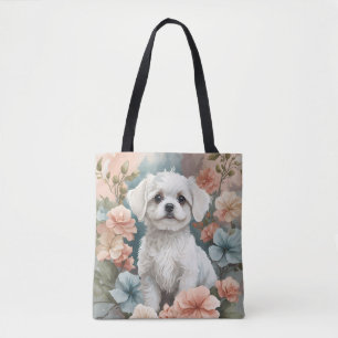 Tote Bag Bébés mignons animaux   Mignonne chiot maltais bla