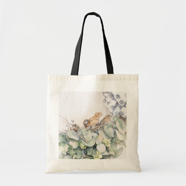 Tote Bag Bébés oiseaux dans une couronne de porte (Devant)