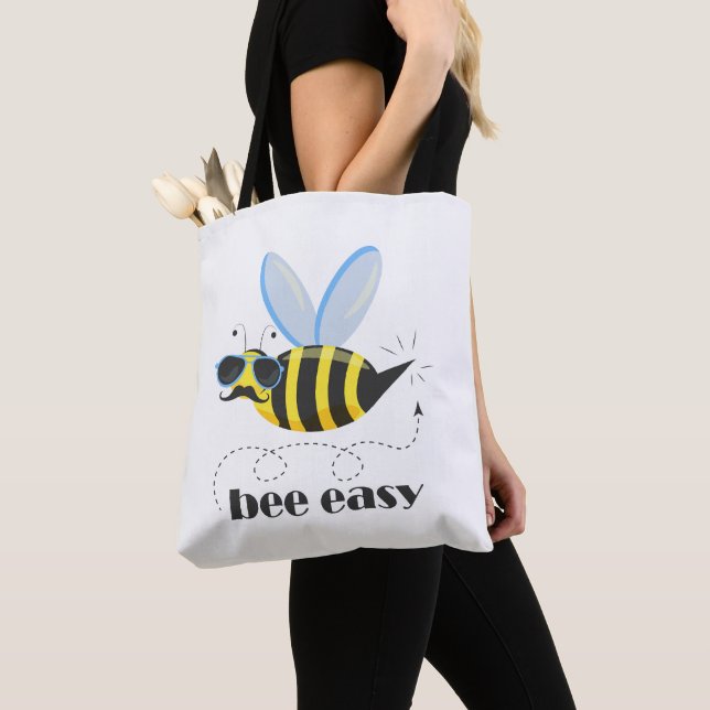 Tote Bag Bee caractère avec mustache lunettes de soleil Bee (De près)