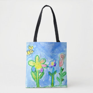 Tote Bag Bee et Fleurs d'été, Dessin de l'enfant