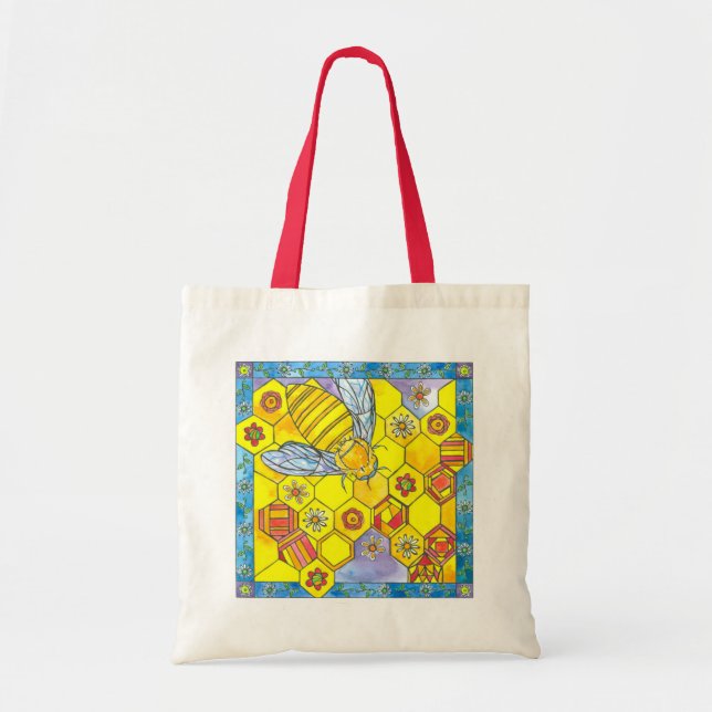 Tote Bag Bee Honeypeb Daisy Aquarelle Fleurs géométriques (Devant)