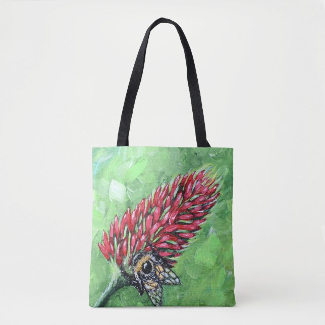 Tote Bag Bee on Crimson Clover Painting (Devant)