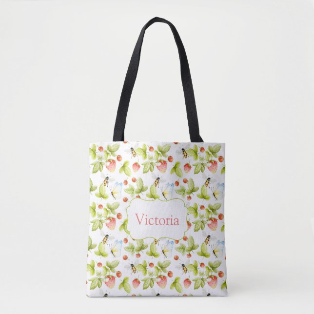 Tote Bag Bees Strawberries Papillons Printemps Nom été (Devant)
