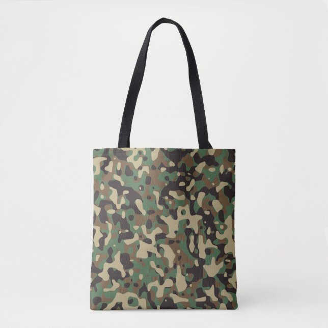 Tote Bag Beige, Marron Brun, Vert, Camouflage Gris Foncé (Devant)