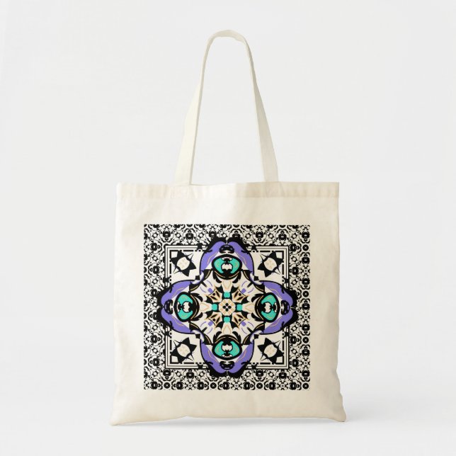 Tote Bag Bel Aqua frais et pourpre de conception de damassé (Devant)