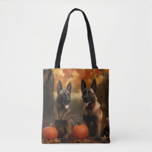 Tote Bag Belge Malinoi Puppy Automne Citrouille de plaisir