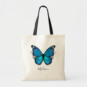 Tote Bag Belle aquarelle bleue 3D papillon