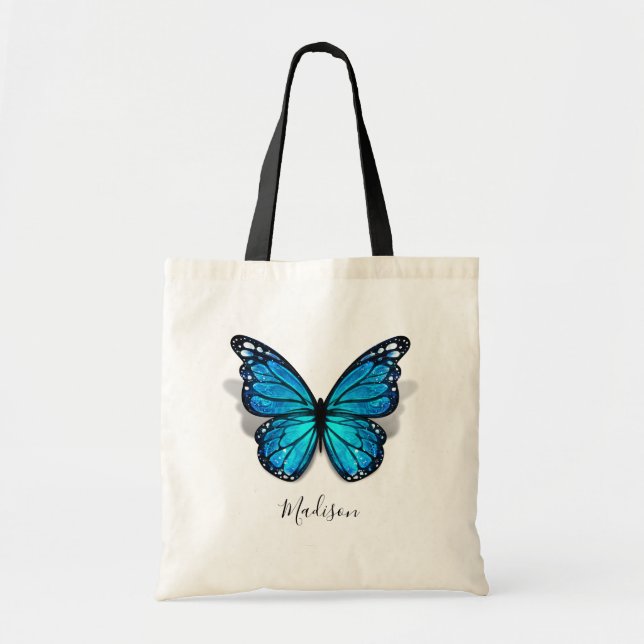Tote Bag Belle aquarelle bleue 3D papillon (Devant)