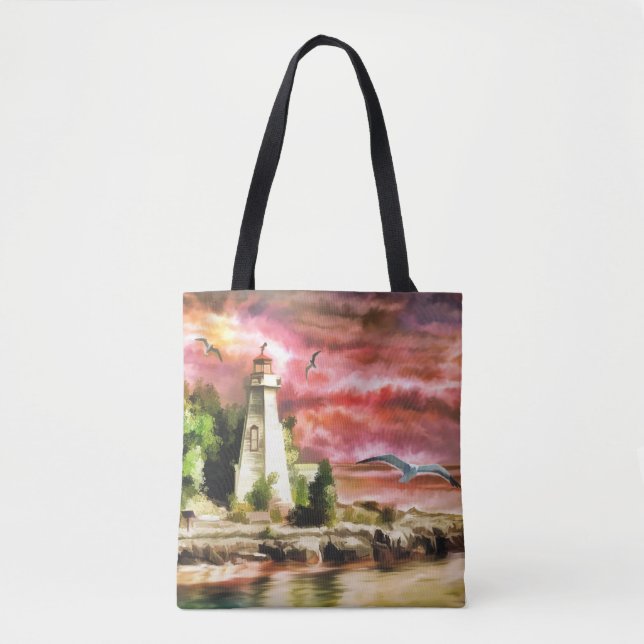 Tote Bag Belle aquarelle phare scène (Devant)