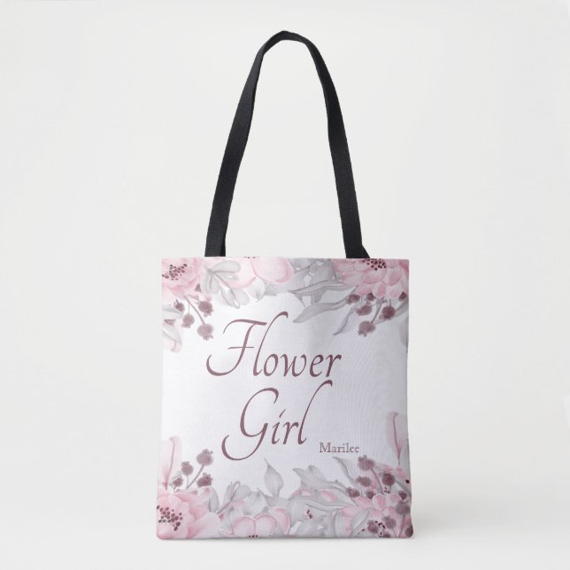 Tote Bag Belle Aquarelle rose Fleur Florale Fille (Devant)