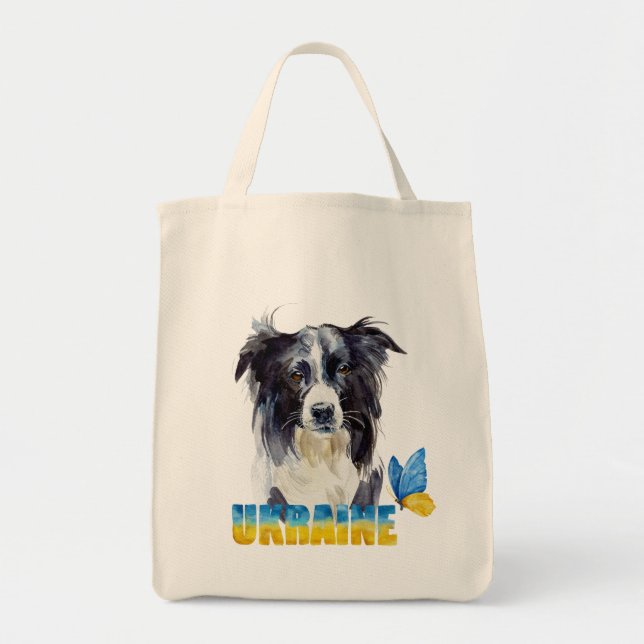Tote Bag Belle aquarelle Ukraine Chien et Papillon (Devant)