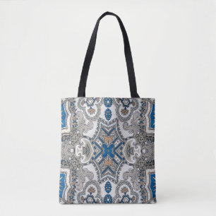Tote Bag Belle arabesque blanche et bleue, motif islamique