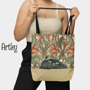 Tote Bag Belle Art Nouveau Chat Drôle Couleurs Vintages