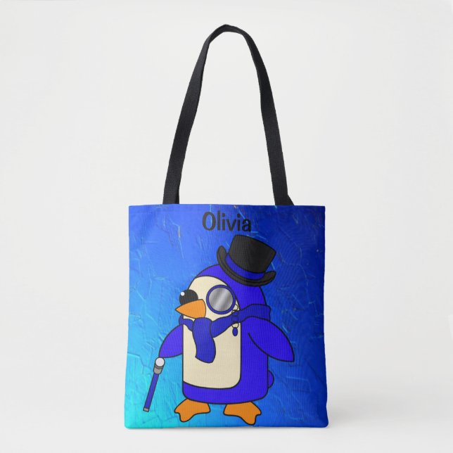 Tote Bag Belle bande dessinée pingouin bleu shards (Devant)