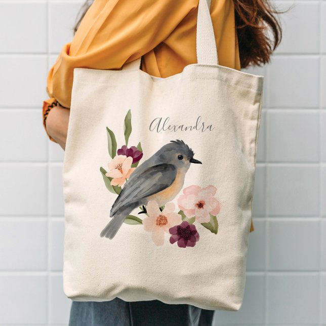Tote Bag Belle Bohème Style Aquarelle Oiseau & Branche (Créateur téléchargé)