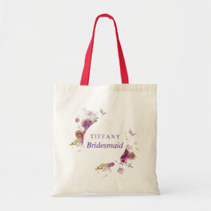 Tote Bag Belle Bridesmaid Purple Aquarelle Florale