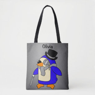 Tote Bag Belle caricature pingouin gris