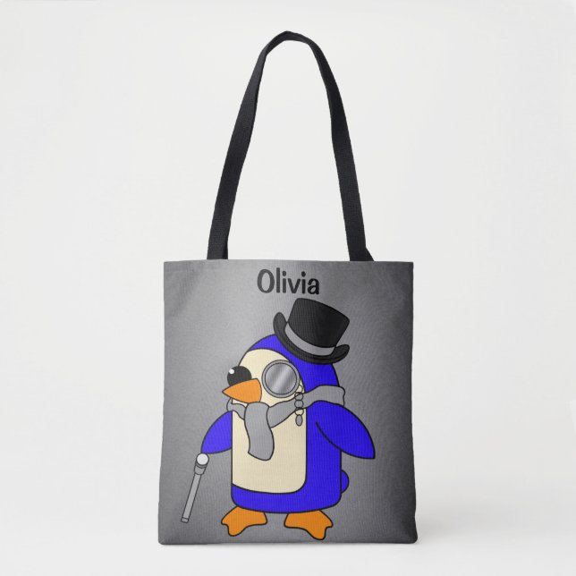 Tote Bag Belle caricature pingouin gris (Devant)