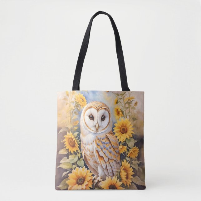 Tote Bag Belle Chouette Et Fleurs De Soleil (Devant)