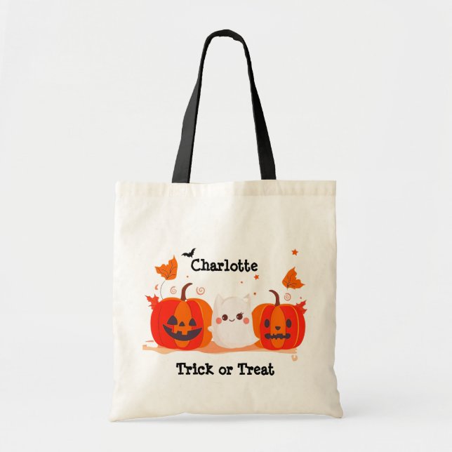 Tote Bag Belle Citrouille Fantôme Halloween Trick or Treat (Devant)