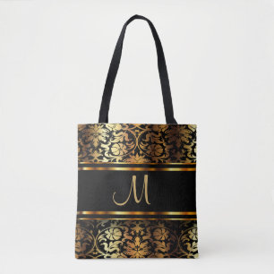 Tote Bag Belle conception or et noir Damas