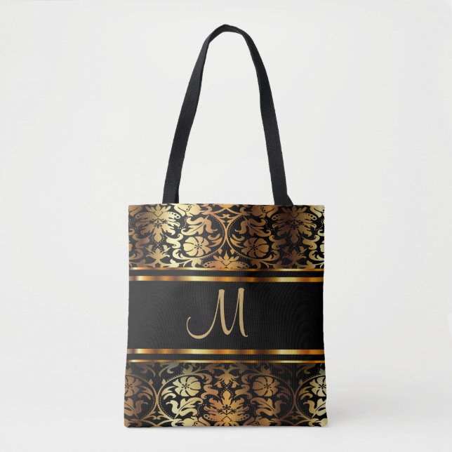 Tote Bag Belle conception or et noir Damas (Devant)