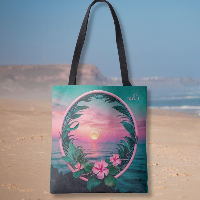 Tote Bag Belle couronne de soleil couchant rose-Turquoise t (Créateur téléchargé)