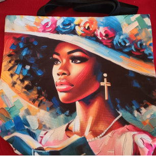 Tote Bag Belle Dame Avec Sa Bible Florale