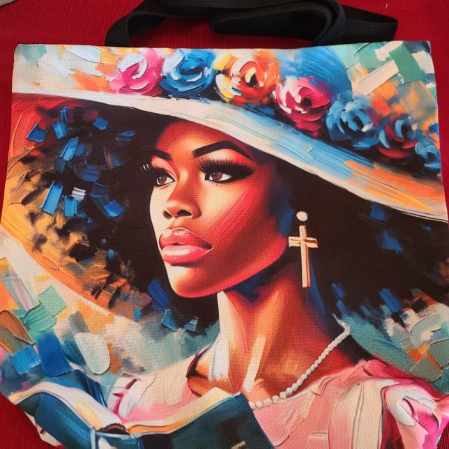 Tote Bag Belle Dame Avec Sa Bible Florale (Créateur téléchargé)