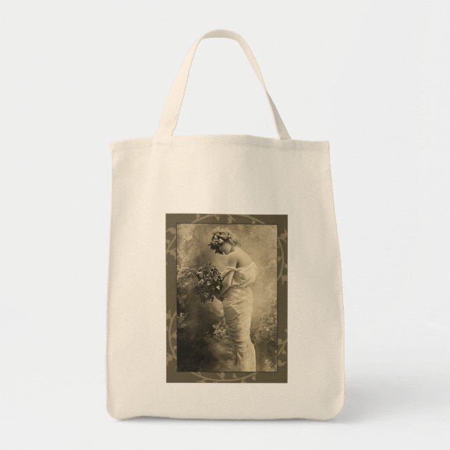 Tote Bag Belle dame victorienne avec des fleurs coupées (Devant)