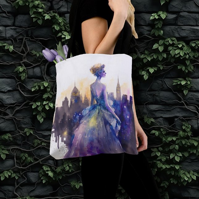 Tote Bag Belle Femme | Abstrait Fairytale City Princess (Créateur téléchargé)