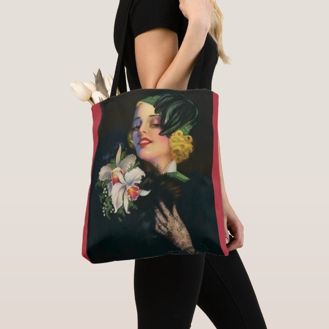 Tote Bag belle femme aux orchidées (De près)