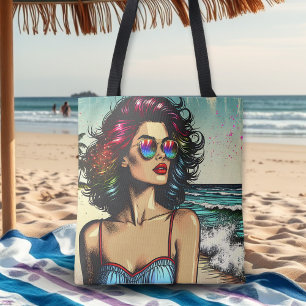 Tote Bag Belle femme sur la plage Comic Book Pop Art