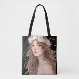 Tote Bag Belle Fille Anime Florale – Esthétique Pastel Douc