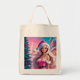 Tote Bag Belle fille de Noël rose 01