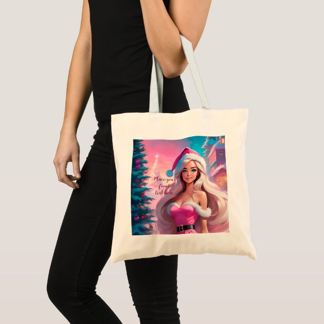 Tote Bag Belle fille de Noël rose 01 (Devant (produit))