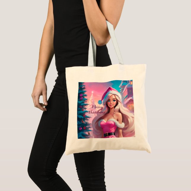 Tote Bag Belle fille de Noël rose 01 (Devant (produit))
