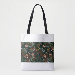 Tote Bag Belle fleur rétro dessinée à la main, palme tropic