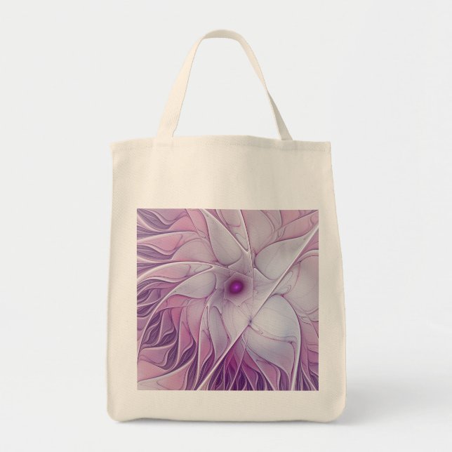 Tote Bag Belle Fleur rose moderne Fractal Art Abstrait (Devant)